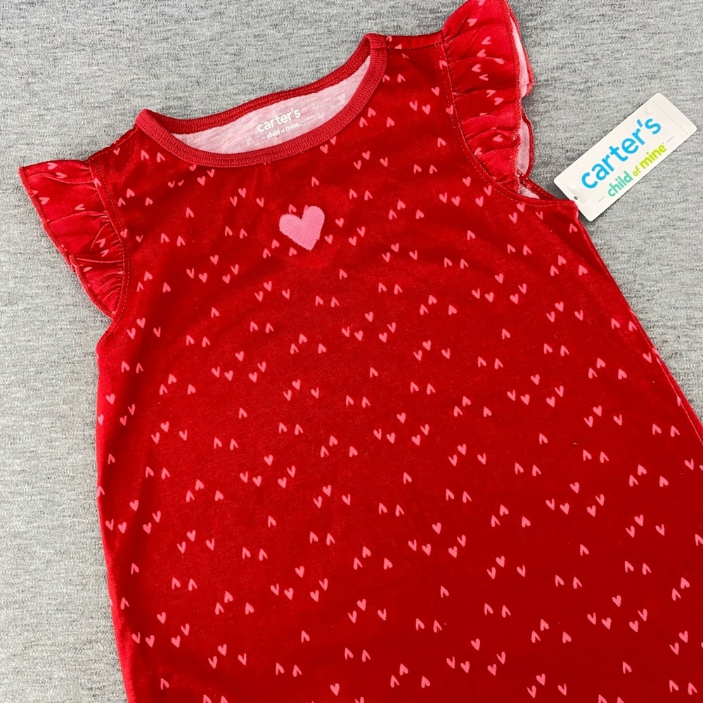 Carters Child of Mine Girls Red Heart Print Flutter Sleeve Sleep Dress Size 3T